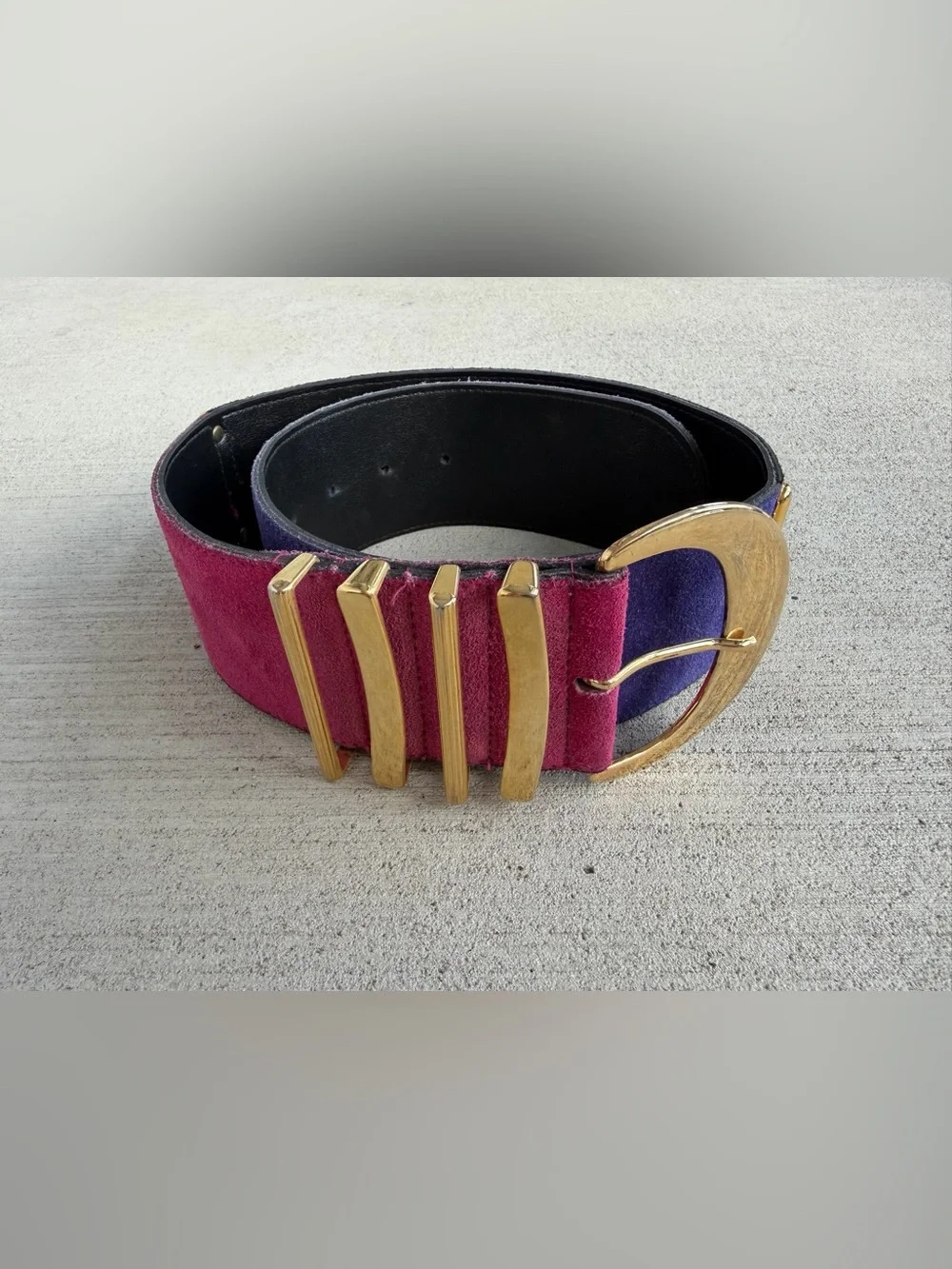 Vintage The Limited Genuine Leather Colorblock Suede Wide Belt Gold Tone Buckle